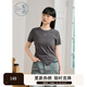 紫涵（ZIHAN）紫涵不規則圓領(lǐng)短袖T恤女2025夏季新款腰間系帶收腰顯瘦正肩上衣 沉靜灰 XL