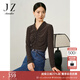 玖姿·安娜蔻OL風(fēng)法式復(fù)古抽褶S型針織絲絨長(zhǎng)袖襯衫女秋款 深咖啡 M