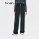 MO&Co.【神褲】休閑西褲2025冬新品寬直筒垂墜精裁高腰附腰帶MBE4PATT03 深花灰色 M /165
