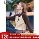 百圖betu女裝秋季新款毛針織衫曠野美拉德撞色領(lǐng)針織衫女2409T28 燕麥色 M