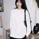 HTBT純棉長(cháng)袖T恤女春秋韓版潮流打底衫長(cháng)袖秋裝上衣t恤衫休閑全棉女裝 純白色 M （100-120斤）