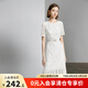 顏域短袖碎花連衣裙女裝2024新款夏裝優(yōu)雅氣質(zhì)中長(zhǎng)款蕾絲圓領(lǐng)裙子 白色 S/36