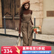 Olrain歐芮兒法式咖色無(wú)袖連衣裙女秋冬新款復古收腰吊帶裙子 咖色 XL