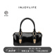 INJOYLIFE鎖扣法棍包女新款復古手提小圓筒包通勤單肩斜挎包 黑色
