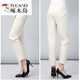 啄木鳥(niǎo)（TUCANO）中年九分褲女夏季薄款棉彈力中年高腰寬松女褲純色休閑褲 米白色 2XL 110-125斤