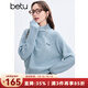 百圖betu女裝冬季新款毛衣高領(lǐng)寬松字母刺繡插肩袖毛衣女2411T39 湖蘭色 M