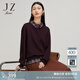 玖姿（JUZUI）休閑假兩件套頭衛衣女裝秋款格紋襯衫領(lǐng)羅紋單上衣 紫色系 M
