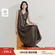 茵曼（INMAN）【商場(chǎng)同款】亞麻鏤空系帶連衣裙2025夏季女裝新品無(wú)袖長(cháng)裙 咖啡色 M