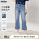 MsShe【微喇牛仔褲】大碼女裝2025新款夏季胖mm顯瘦開叉七分褲子 七分褲-牛仔灰藍(lán)色現(xiàn)貨 3XL