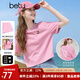 百圖betu女裝2025夏季新款T恤袖口翻邊立體膠印花多巴胺短袖女2506T08 桃紅 L