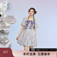 紫涵（ZIHAN）紫涵泡泡袖方領(lǐng)花苞裙女夏季甜美減齡收腰顯瘦印花連衣裙 清新紫 M
