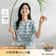 茵曼百搭輕薄通勤風(fēng)女裝條紋針織短袖t恤夏季顯瘦套頭上衣 藍(lán)色 M
