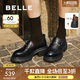 百麗（Belle）復(fù)古抓皺鎏金樂福鞋女25秋新商場(chǎng)款牛皮粗跟jk樂福鞋E1Y1DCA5 黑色 36