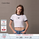 Calvin KleinJeans25夏季女士潮流美式ck印花純棉撞色圓領(lǐng)短袖上衣T恤47B808G VVD-月光白/藏青 M