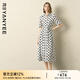 顏域波點(diǎn)襯衫領(lǐng)連衣裙女夏2025新款A(yù)字寬松法式復(fù)古五分袖中長(zhǎng)裙 黑白點(diǎn) 2XL