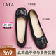 他她（TATA）單鞋女鞋2025夏季新款皮鞋生巧奶油平底軟底不累腳晚晚鞋 黑色[膚感牛皮]-XGJ01 37