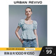 UR2025夏季新款女裝拼接蕾絲打攬設計短袖罩衫襯衫UYY250032 淡藍 (面料微透) M