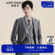 報喜鳥西服套裝【優(yōu)選】男士商務休閑羊毛西服套裝灰色格紋西裝西褲 灰色嵌橘色格紋 46 B(170/96) /請備注腰圍或褲子