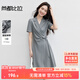 尚都比拉夏季西裝連衣裙女不規(guī)則下擺氣質(zhì)百褶裙收腰顯瘦中長(zhǎng)款職場(chǎng)通勤裙