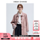 VEGA CHANG皮衣女款2025年新款春秋美式復(fù)古中長款PU皮外套 橡皮粉 L