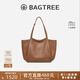 BAGTREE李思思同款包包樹(shù)晚楓包輕奢植鞣皮大容量托特包通勤單肩電腦女包 烤棕色-大號 可裝15.6寸電腦 高級小眾