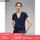 COCOBELLA精致簡(jiǎn)潔V領(lǐng)白色T恤女夏純色系氣質(zhì)短袖上衣TS7010 藏藍(lán)色 L