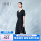 菲妮迪（FINITY）【冰氧涼感】連衣裙2025夏季新款簡約V領短袖裙子女 黑色 XL