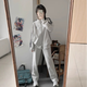 妙奕嘉韓版學(xué)院風(fēng)運動(dòng)套裝女學(xué)生秋冬衛衣套裝運動(dòng)顯瘦兩件套跑步健身服 韓版運動(dòng)衛衣套裝【上衣+褲子-灰色】 M（建議96-110斤）