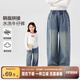 左西女童直筒牛仔褲防褪兒童秋裝褲子2025新款女孩長(zhǎng)褲潮 牛仔色 150