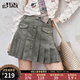 妖精的口袋復古a字百褶半身裙女2025年秋季新款甜美學(xué)院風(fēng)短裙子 復古灰色 M