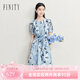 菲妮迪（FINITY）連衣裙2025年夏季新款簡約氣質(zhì)條紋設(shè)計感百搭裙子女 灰藍(lán)印花 L