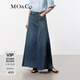 MO&Co.牛仔半身裙夏棉質(zhì)中低腰疊褶長(zhǎng)款剪邊精裁前短后長(zhǎng)摩安珂 牛仔藍(lán)色 M 165