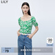 LILY【專柜甄選】秋新款女裝別致印花復(fù)古方領(lǐng)雪紡衫小上衣女 306中綠 XL