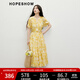 紅袖氣質(zhì)碎花連衣裙2025新款女裝【月影夏夢(mèng)】系帶泡泡袖茶歇裙兩件套 黃底花624 M