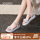 卓詩(shī)尼舒適簡(jiǎn)約網(wǎng)紗珍珠搭扣露趾一字帶涼鞋夏季時(shí)尚女涼鞋 灰藍色 37