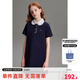 ELLE KIDS童裝 繡花娃娃領(lǐng)連衣裙女童夏季新款法式復(fù)古風(fēng)精致裙子 藏青 165 (M)
