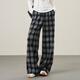逸陽(yáng)復古格子闊腿褲女2025秋新款寬松慵懶彎刀直筒休閑褲 黑白格 26