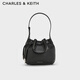 CHARLES&KEITH25秋新品時(shí)尚綁帶簡(jiǎn)約單肩斜挎水桶包CK2-10271627 Noir黑色 M