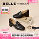 百麗（Belle）七夕禮物質(zhì)感樂福鞋女25秋新商場款牛皮氣質(zhì)通勤樂福鞋D9U1DCA5 黑色 37 (235mm)