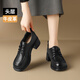 ZHR頭層牛皮革單鞋女系帶通勤樂(lè )福鞋時(shí)尚英倫風(fēng)粗高跟皮鞋KM73黑色37