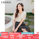 lagogo米白色娃娃領(lǐng)甜美氣質(zhì)上衣女拉谷谷2025年夏季新款短袖襯衫 米白色 L