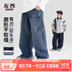 左西童裝男童牛仔褲秋裝2025新款兒童褲子中大童彎刀褲 牛仔色 140