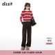DZZIT地素針織衫冬季雙色設計復古運動(dòng)風(fēng)甜酷條紋上衣女 大紅色 S