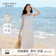 秋水伊人清新日常連衣裙2025年夏季新款女白色布底燒花吊帶中長(cháng)裙 本白 L