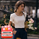 Olrain歐芮兒米白色正肩短袖T恤女夏季女裝氣質(zhì)方領(lǐng)荷葉邊上衣 米白色 XL