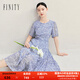 菲妮迪（FINITY）連衣裙2025年夏季新款簡(jiǎn)約氣質(zhì)優(yōu)雅印花短袖裙子女 藍色印花 XL