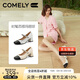 康莉（COMELY）高跟瑪麗珍鞋女春季粗跟圓頭拼接小香風時尚單鞋 米白色/黑色 38 
