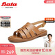 Bata羅馬軟底涼鞋女2024夏商場(chǎng)同款羊皮涼鞋AON06BL4 棕色 36
