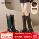 達芙妮長(cháng)筒靴子女鞋冬季加絨2025新款秋季高筒騎士長(cháng)靴百搭