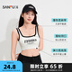 三福女夏季美式英文背心 休息運動風帶杯寬松吊帶上衣女497468 白色 M